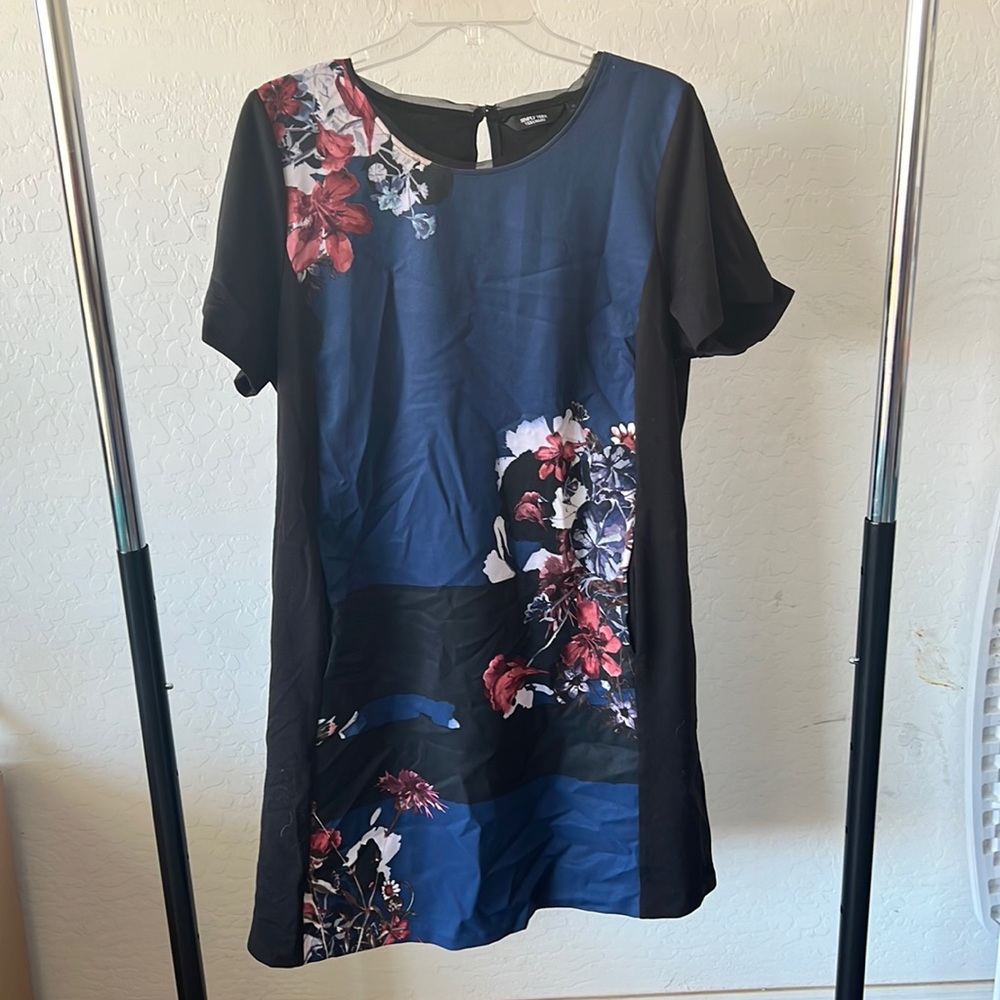 Thigh Length Navy Blue Floral Dress